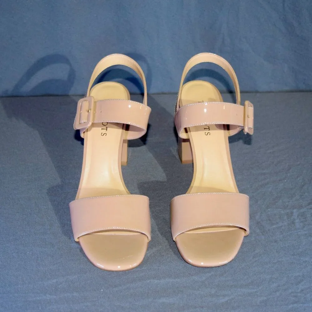 Talbots Women's Size 8 Nude Patent Leather Block Heel Ankle Strap Sandals - Picture 2 of 5